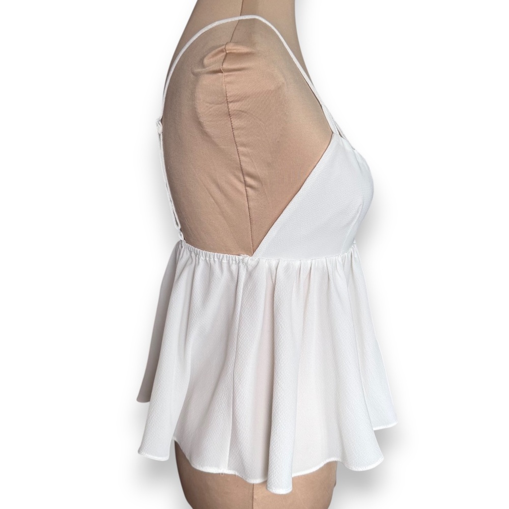 L’ATISTE BY AMY White Deep V Strappy Back Peplum Tank Top S - Picture 3 of 7